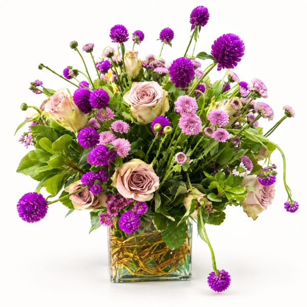 Cubo Constelación Cubo Constelación con rosas y flores moradas