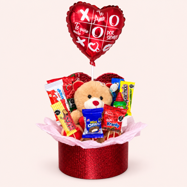 Diseño Dulce Amor Diseño Dulce Amor con osito, dulces y globo de corazón en caja roja