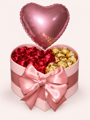 Diseño Dulce Corazón en caja rosa con moño y globo de corazón