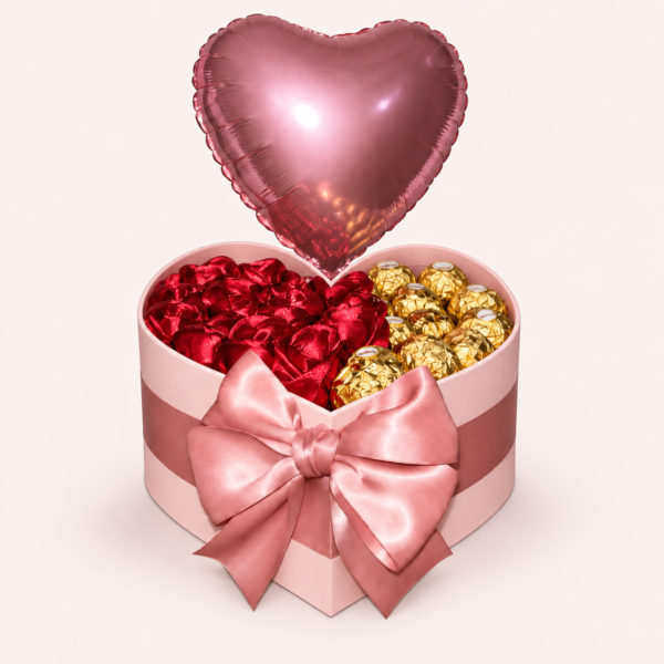 Diseño Dulce Corazón Diseño Dulce Corazón en caja rosa con moño y globo de corazón