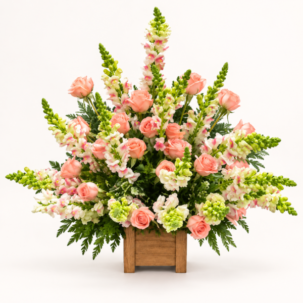 Diseño Ensueño Diseño Ensueño con rosas durazno y flores blancas